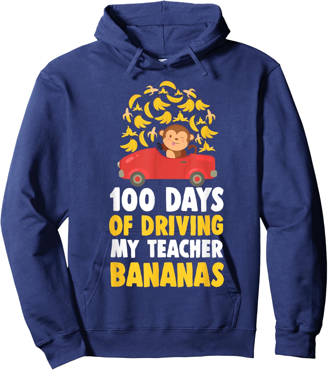 100th Day Of School Teacher Banana Monkey Pun Men Women Girls Kids Hoodie - Hoodie | Navy