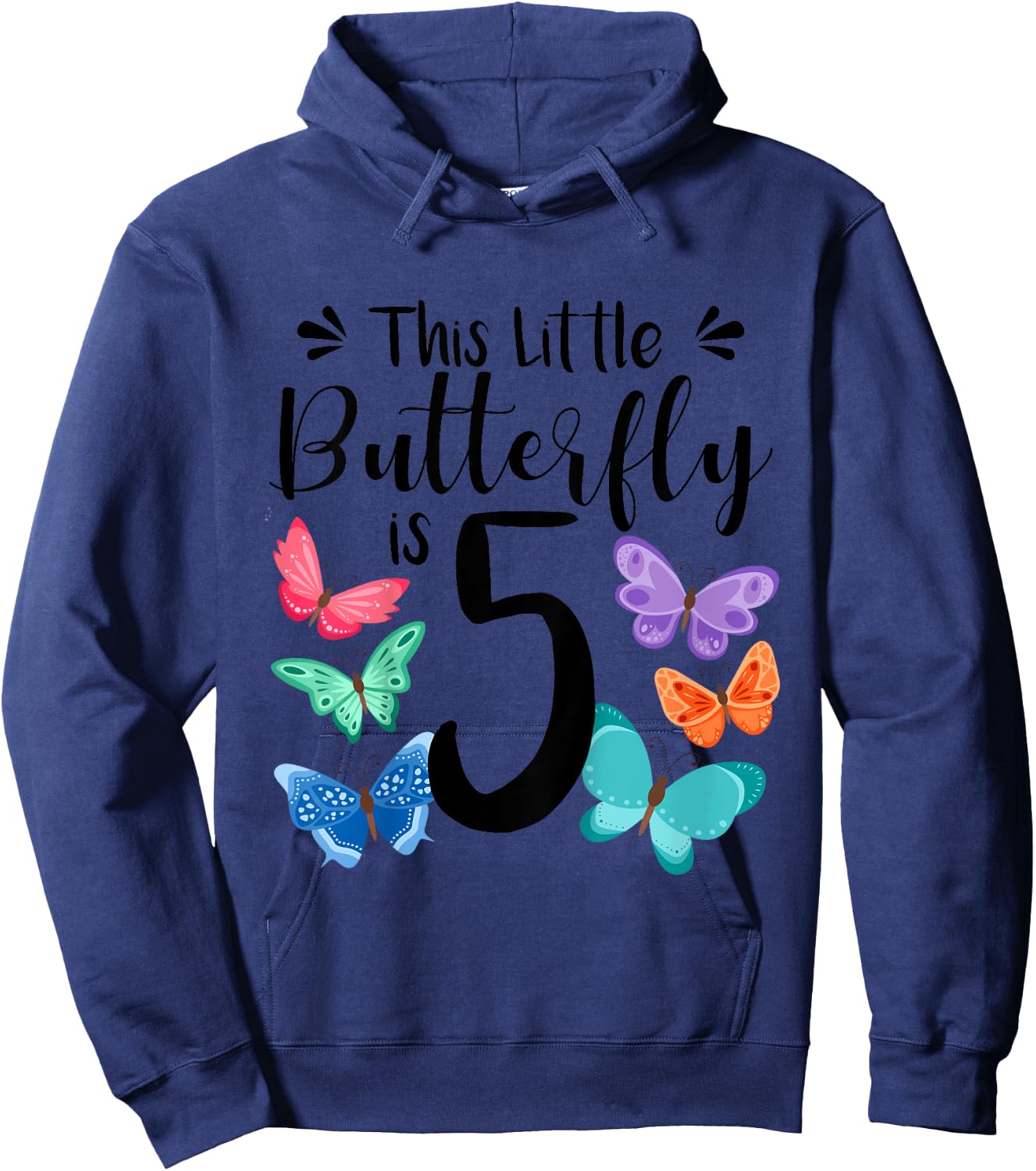 5 Year Old Butterfly Birthday Girls 5th Girl Party Gift Hoodie - Hoodie | Navy
