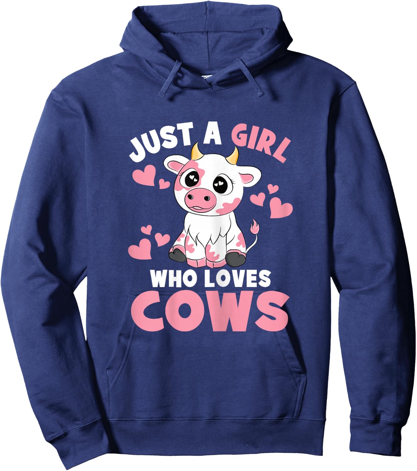 Just A Girl Who Loves Cows Cute Cow Lover Cow Print Kids Hoodie - Hoodie | Navy