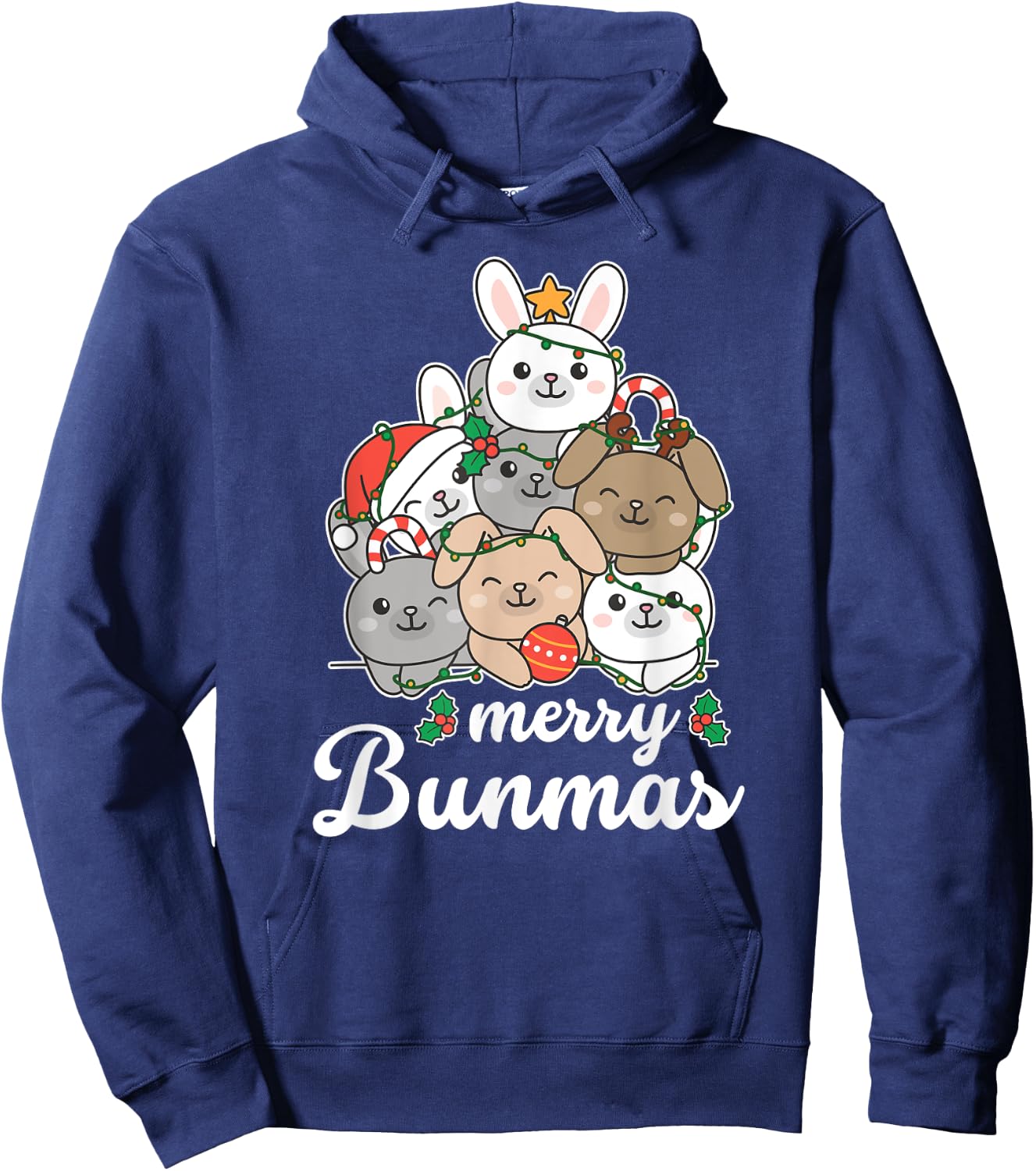 Merry Bunmas Pun Bunny Christmas Hoodie - Hoodie | Navy