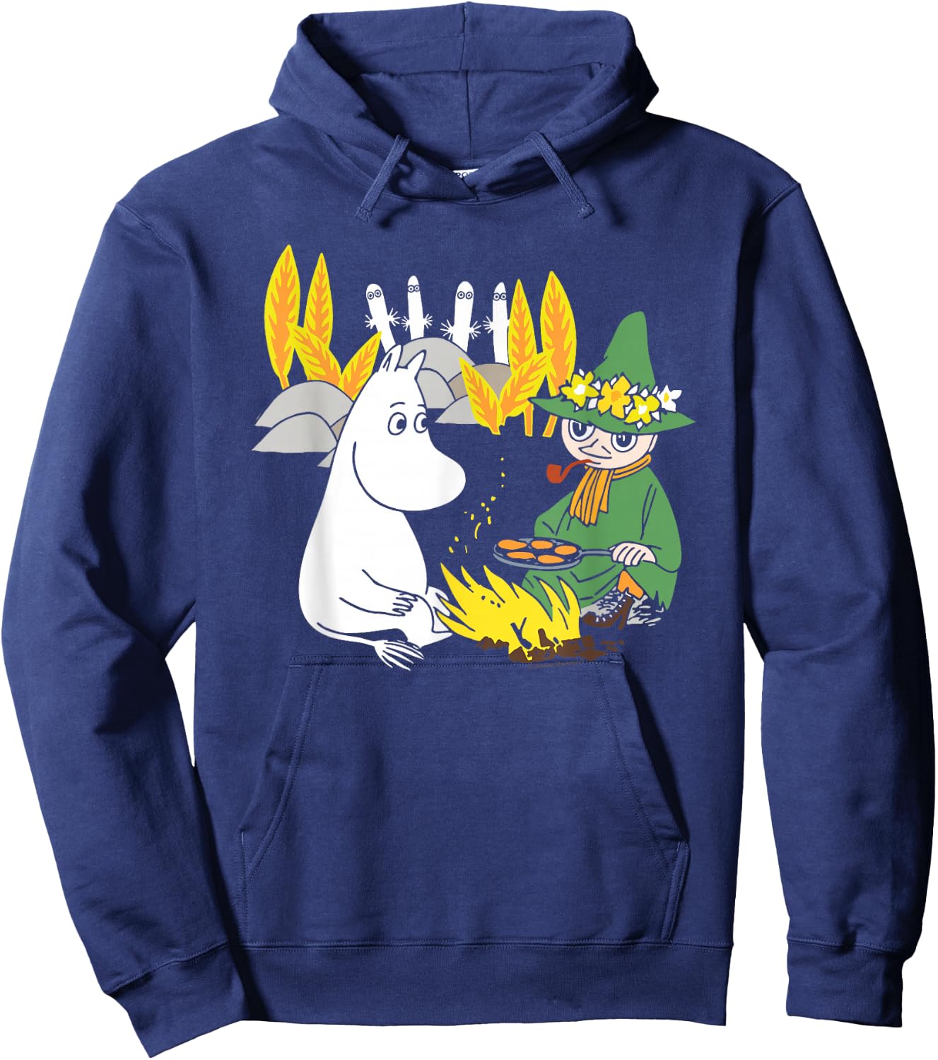 Moomin Moomintroll & Snuffkin Campfire Scary Hattifatteners , black Hoodie - Hoodie | Navy