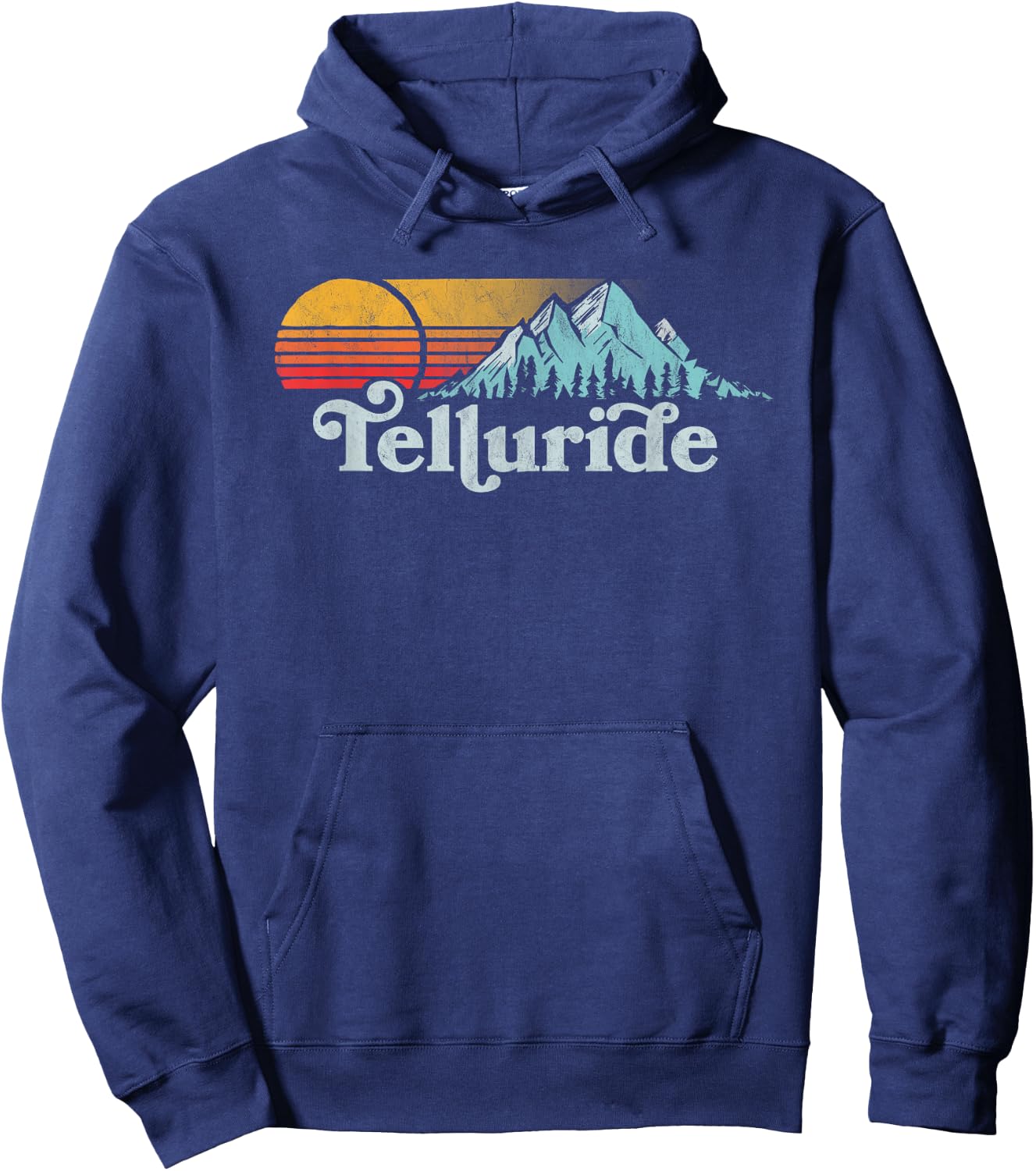 Vintage Telluride Retro Distressed Vibe Mountains 80s Sun Hoodie - Hoodie | Navy