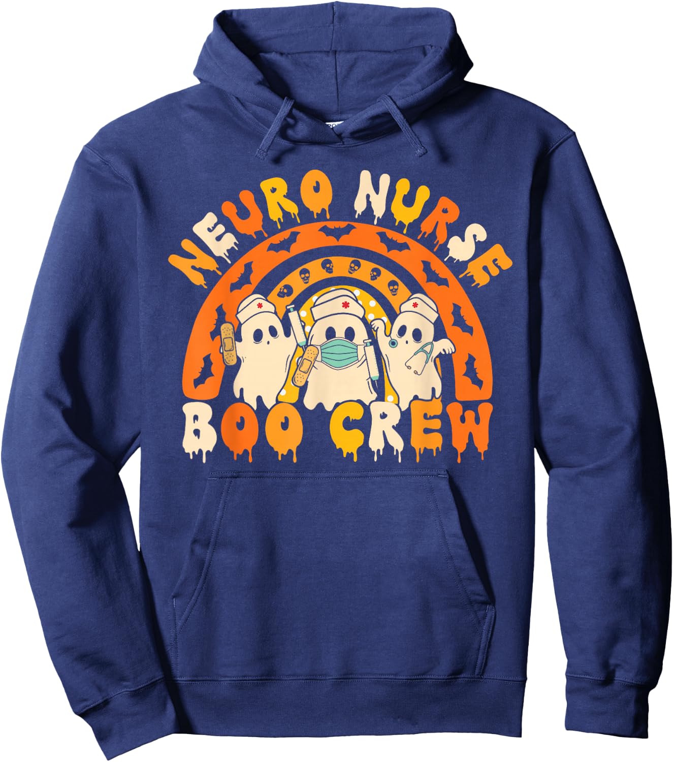 Neuro Nurse Boo Crew Retro Spooky Ghost Nursing Halloween Hoodie - Hoodie | Navy