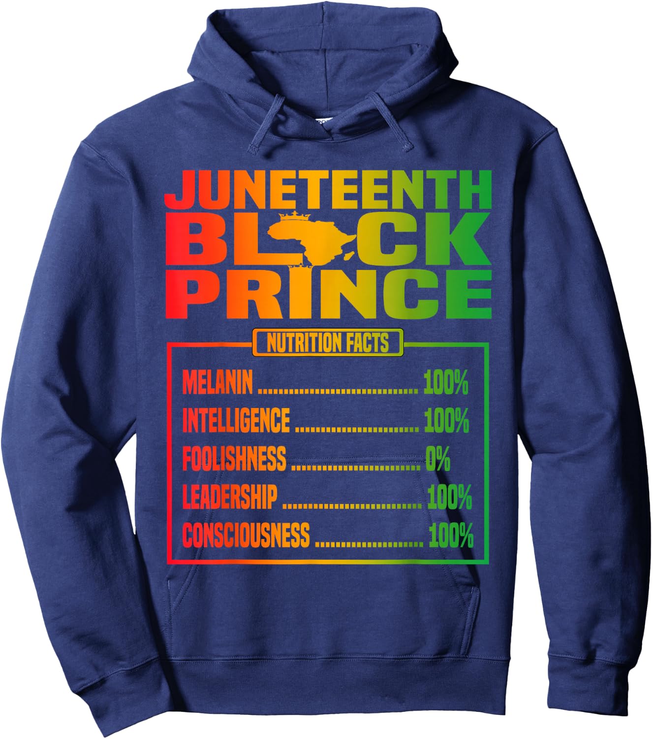 Juneteenth Kids Black Prince Nutritional Facts Freedom Day Hoodie - Hoodie | Navy