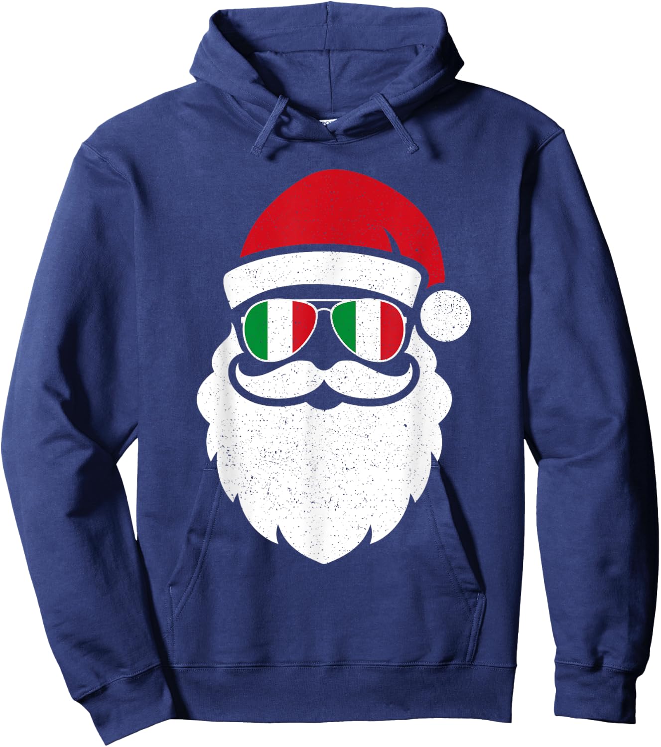 Funny Santa In Italy Flag Glasses Christmas Pajama Fun Xmas Hoodie - Hoodie | Navy
