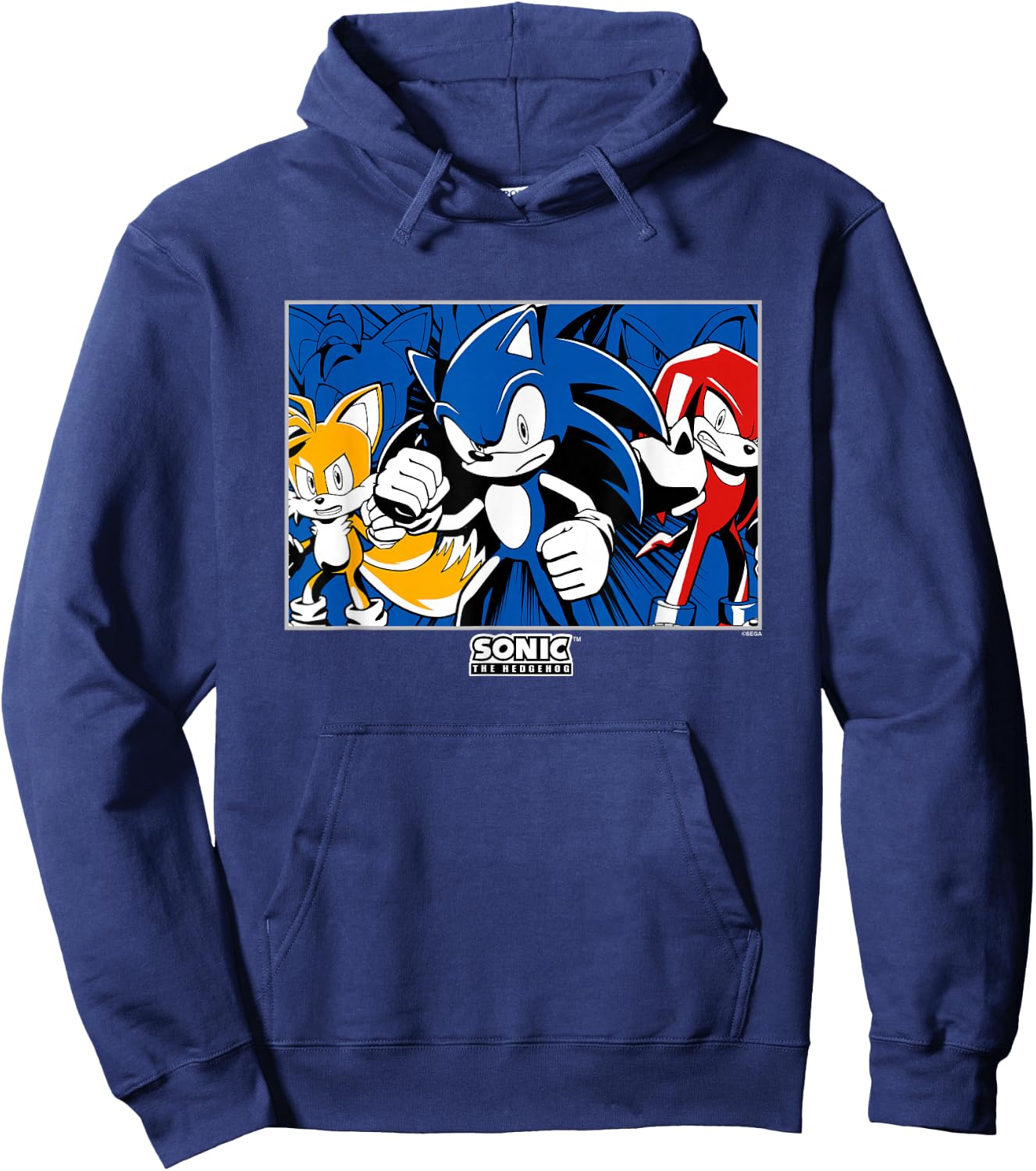 Sonic The Hedgehog Sonic Tails & Knuckles Epic Retro Panel Hoodie - Hoodie | Navy
