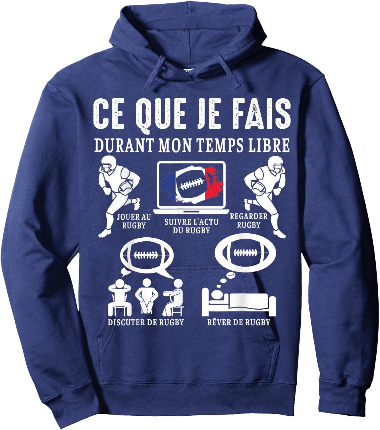 Rugby what I do rugby fan Rugby player france Funny , Black, S Hoodie - Hoodie | Navy
