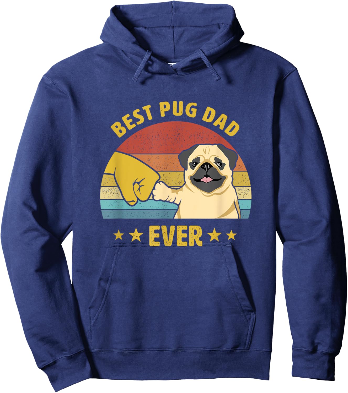 Cute Best Pug Dad Ever Proud Vintage Puppy Lover Pug Retro Hoodie - Hoodie | Navy