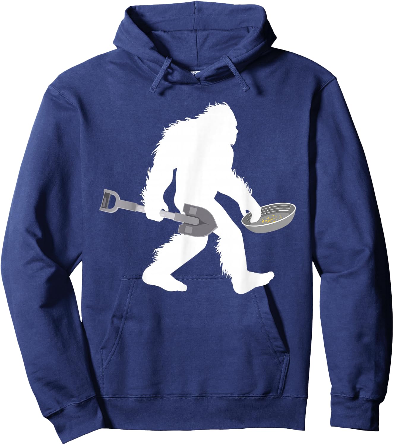 Gold Panning Bigfoot Miner with Shovel Sasquatch Prospecting Hoodie - Hoodie | Navy