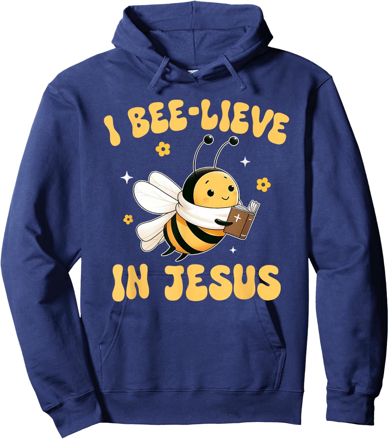 Gospel Kids Christian I Bee-lieve in Jesus Faith Cute Bee Hoodie - Hoodie | Navy
