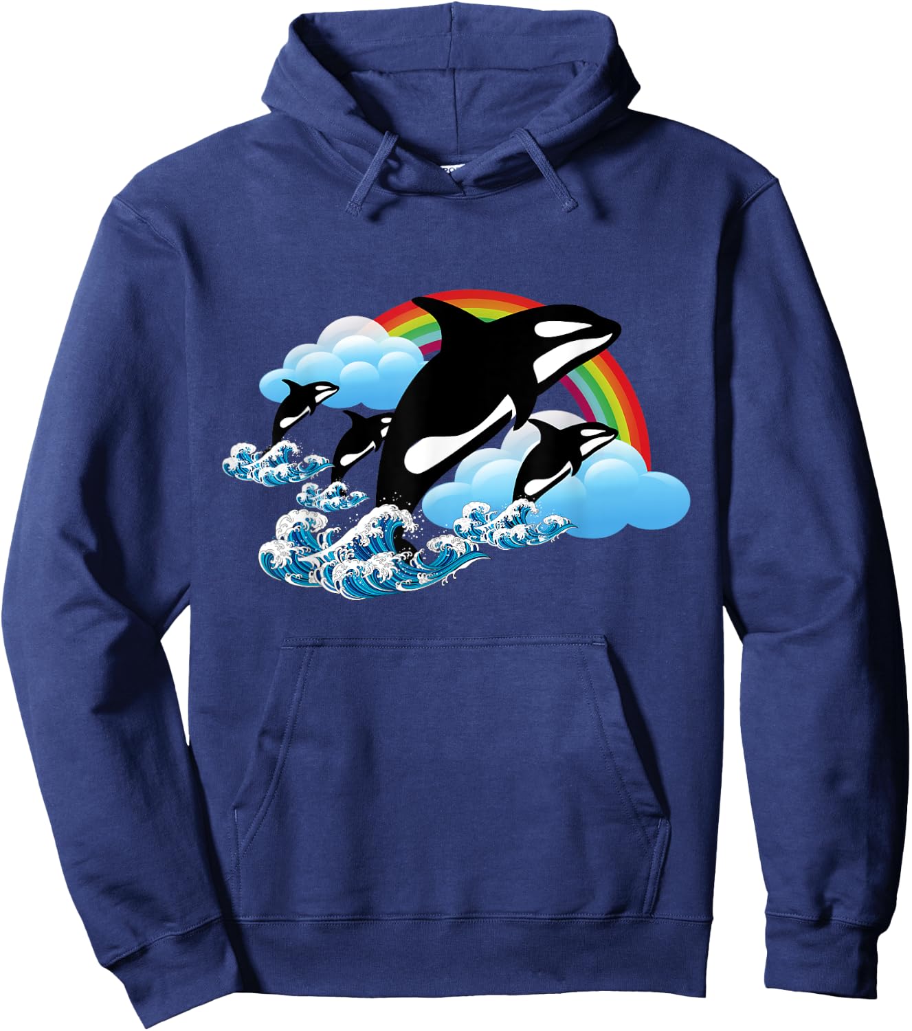 Killer Orca Whale Family Jumping Over Rainbow - Funny Hoodie - Hoodie | Navy