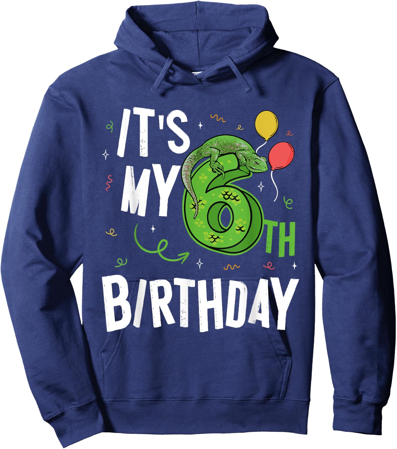 Kids 6 Years Old Reptile Lizard Themed It's My 6th Birthday Hoodie - Hoodie | Navy