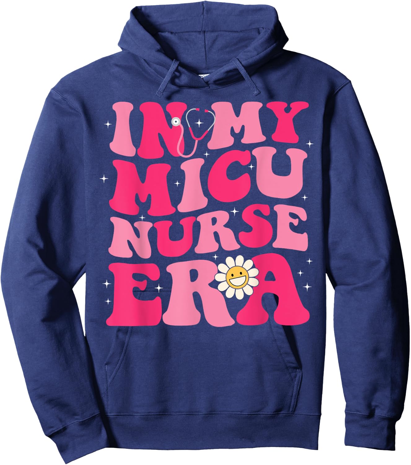 Groovy Retro In My MICU Era Hippie Groovy Love Nurse Life Hoodie - Hoodie | Navy