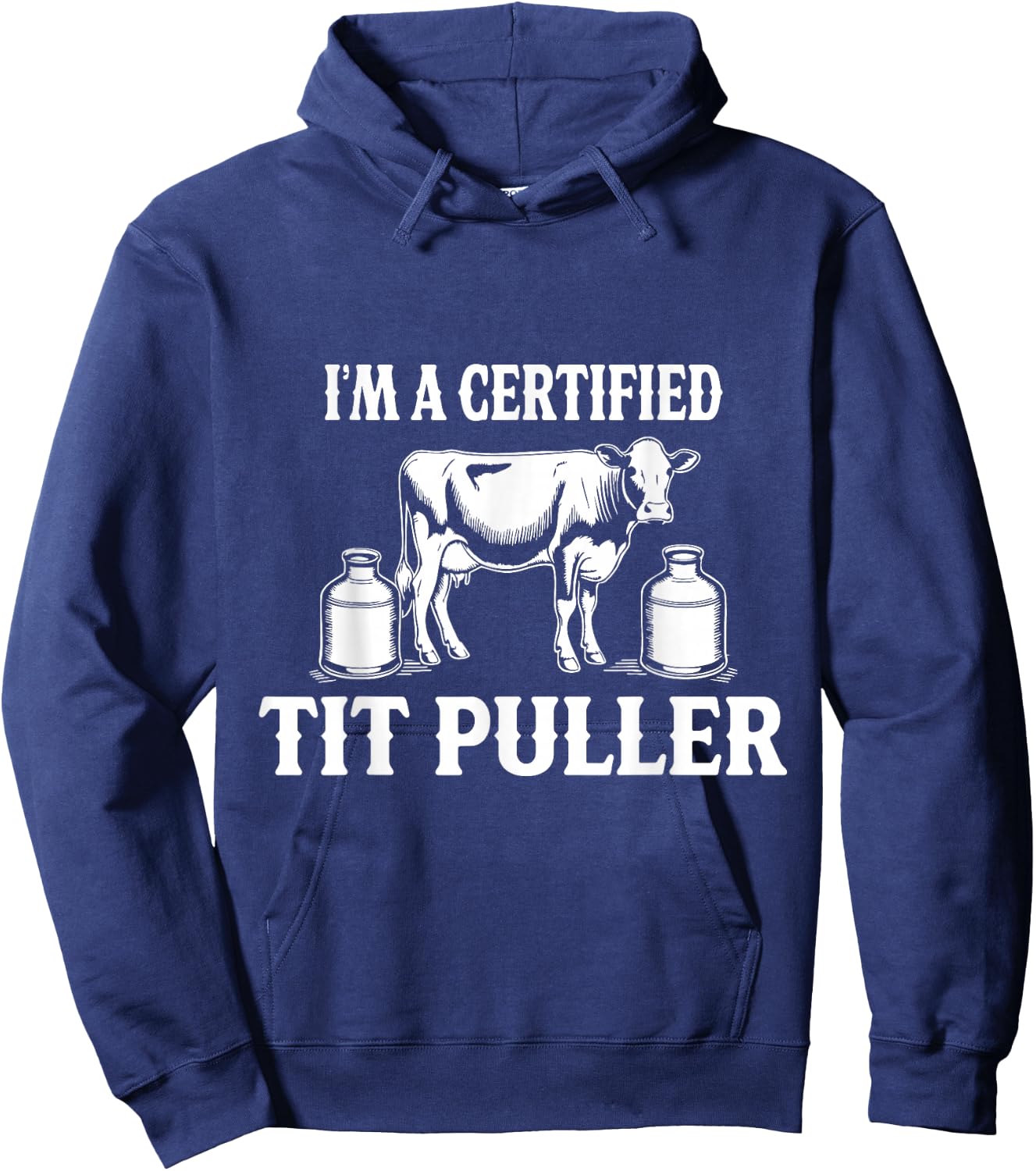 I'M A Certified TIT PULLER Funny Dairy Farm Farmer Adults Small Black Cotton Blend Short Sleeve Hoodie - Hoodie | Navy