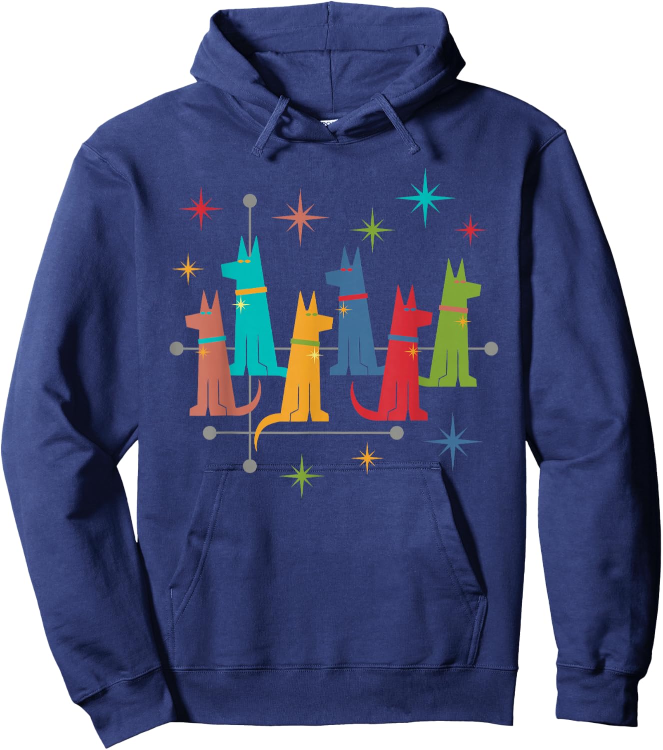 Vintage Retro Mid-Century Modern Style German Shepherd Dogs Hoodie - Hoodie | Navy