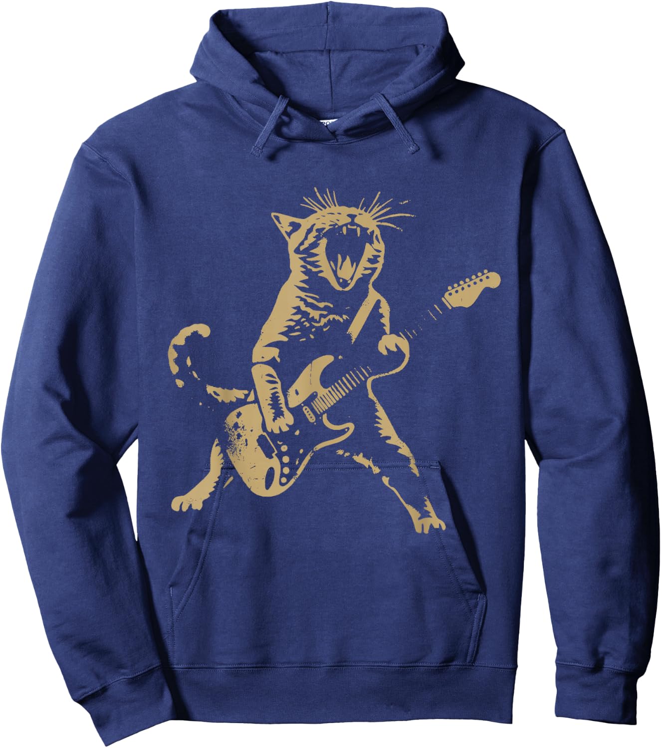 Cat Playing Guitar Rock Star Rock and Roll Men Women Kids Hoodie - Hoodie | Navy
