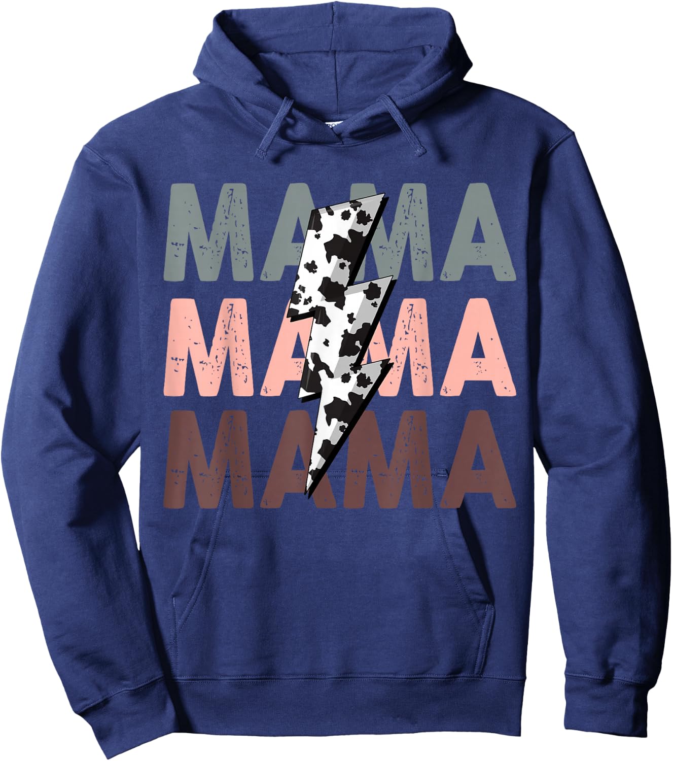 Vintage Mama Cow Pattern Woman Graphic Cowgirl Hoodie - Hoodie | Navy