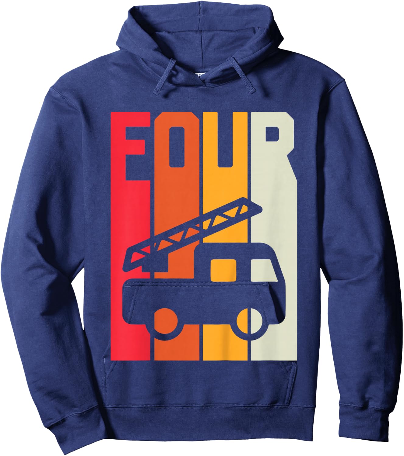 Fire Truck 4th Birthday Boys Firefighter Fireman 4 Years Hoodie - Hoodie | Navy