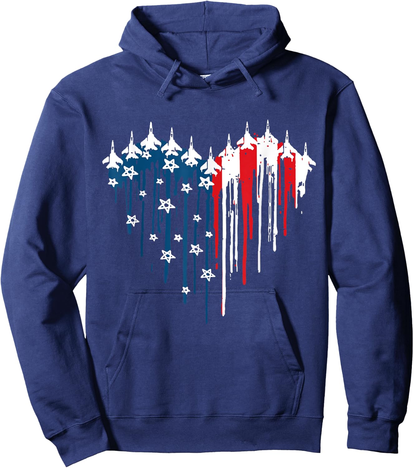 Jet Heart USA Flag Drip Patriotic Military Art Hoodie - Hoodie | Navy