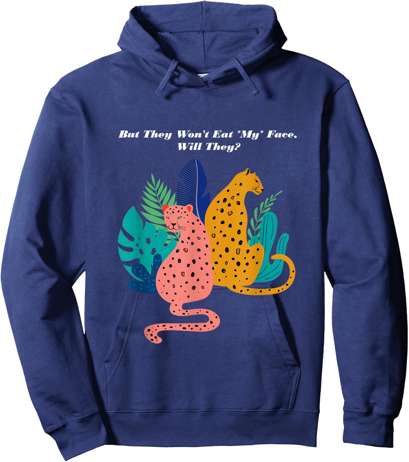 Pixelchicken Face Eating Leopards - Black, -Adults, Short Sleeve, , Politics, Small Hoodie - Hoodie | Navy