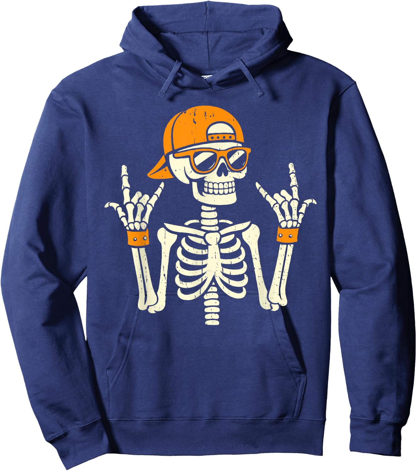 Rocker Skeleton Cap Skater Cool Halloween Punk Rock Men Boys Hoodie - Hoodie | Navy