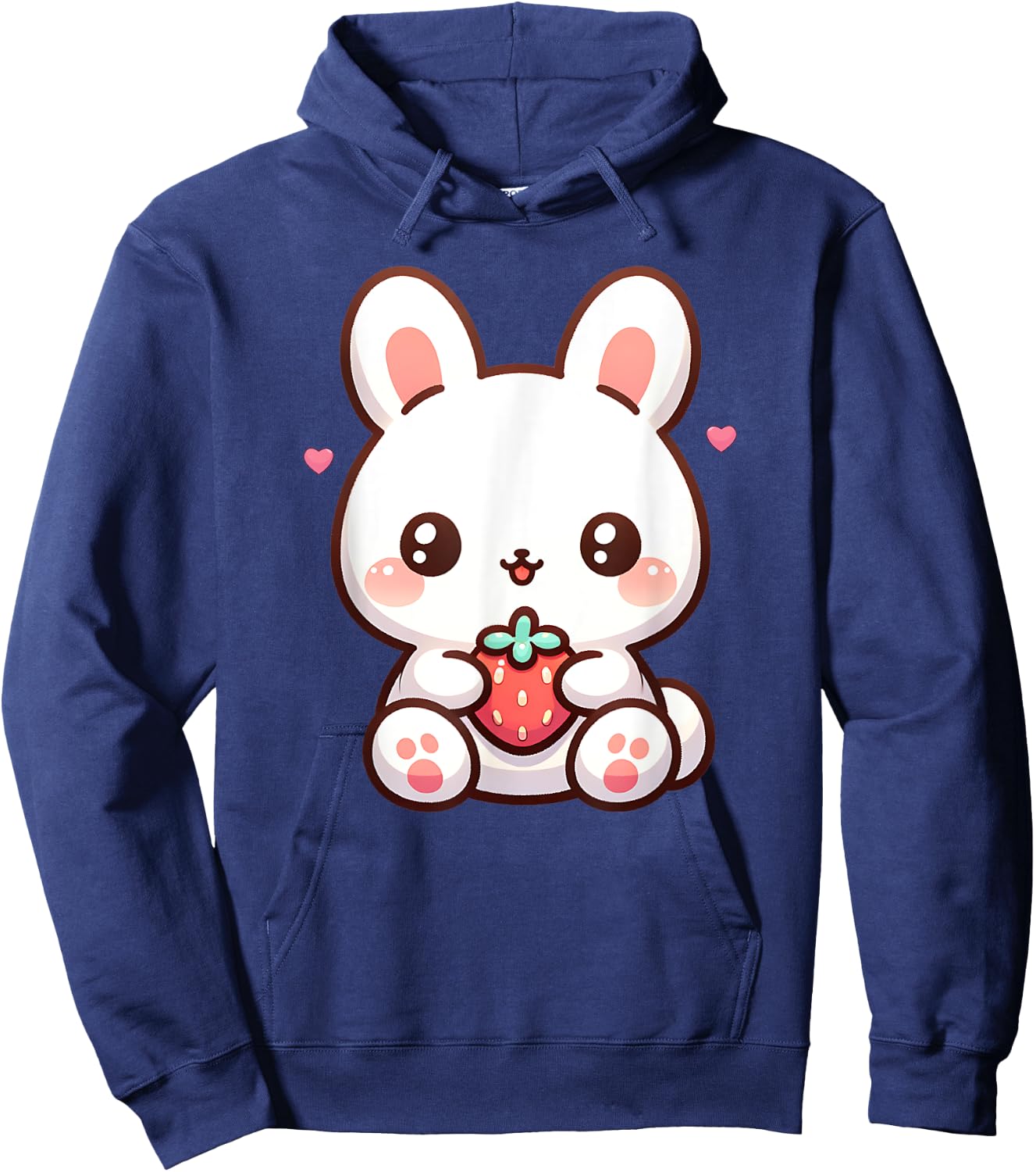 Cute Bunny Rabbit Eating Strawberry Tween Girls Graphic Hoodie - Hoodie | Navy