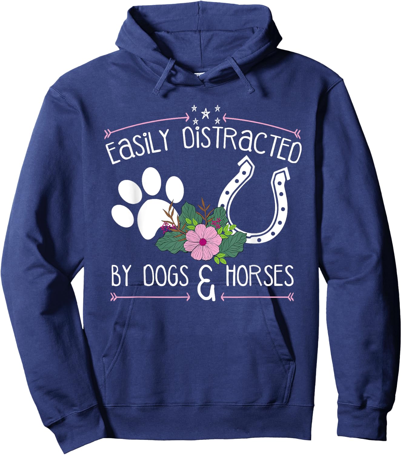 Easily Distracted By Dogs And Horses Funny Farm Animal Lover Hoodie - Hoodie | Navy