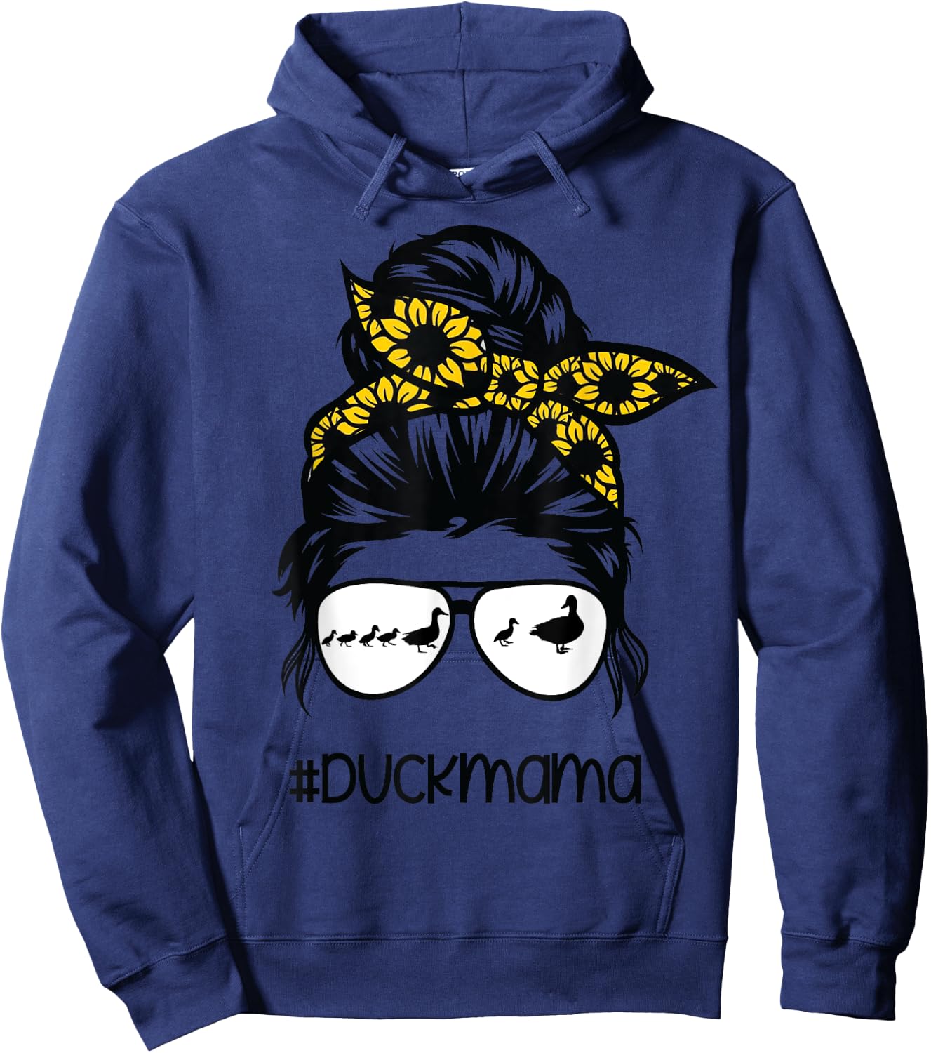 duck mama Messy Bun Sunflower, duck mom messy bun sunflower Hoodie - Hoodie | Navy