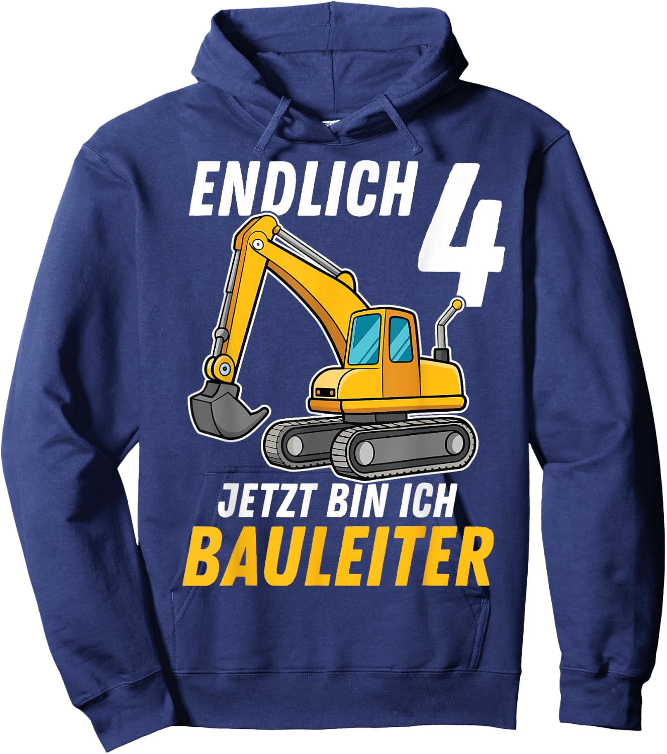 Children's 4th Birthday Boy Decoration Digger Birthday 4 Years , black Hoodie - Hoodie | Navy