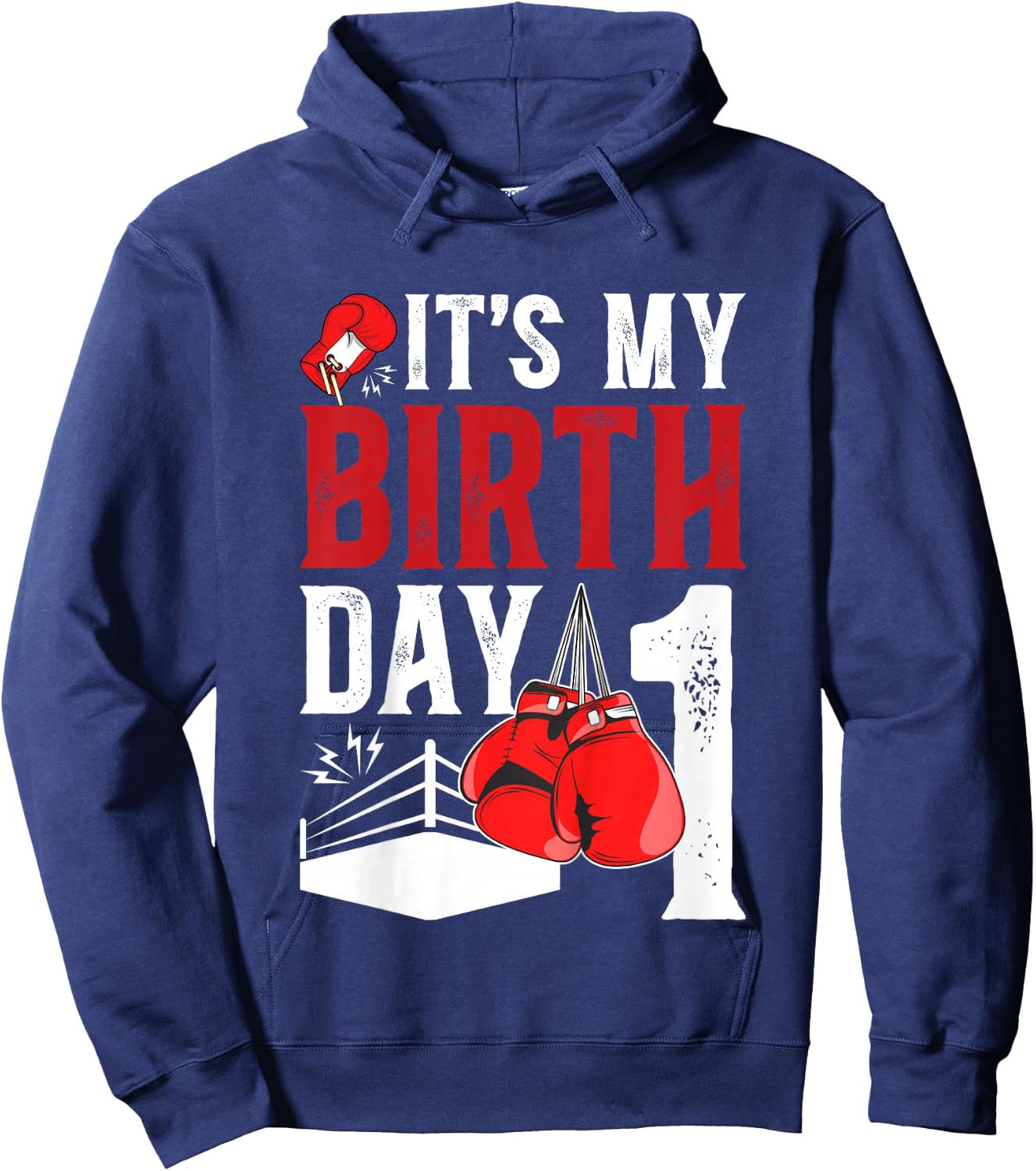 Kids 1st Birthday Boxing Boy 1 Year Old Boxer Bday Party Hoodie - Hoodie | Navy