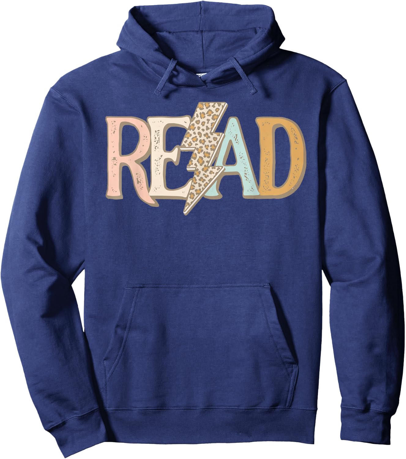 READ Leopard Lightning Bolt Book Lover Librarian Reader Gift Hoodie - Hoodie | Navy