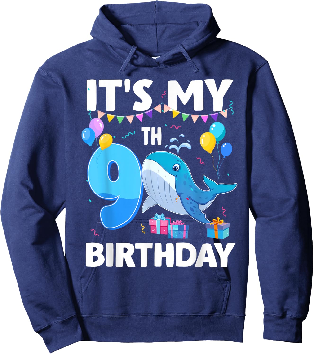 It's My 9th Birthday Whale Theme 9 Year Old Bday Party Hoodie - Hoodie | Navy