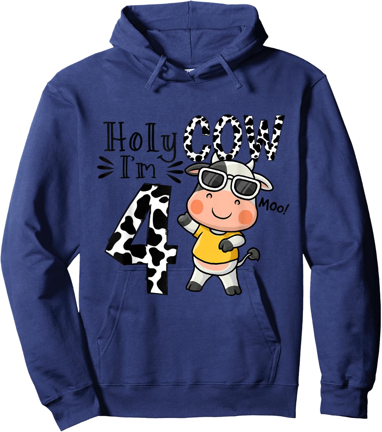 Cute 4th Cow Farm Animals Bday Holy Cow I'm 4 Birthday Boy Hoodie - Hoodie | Navy