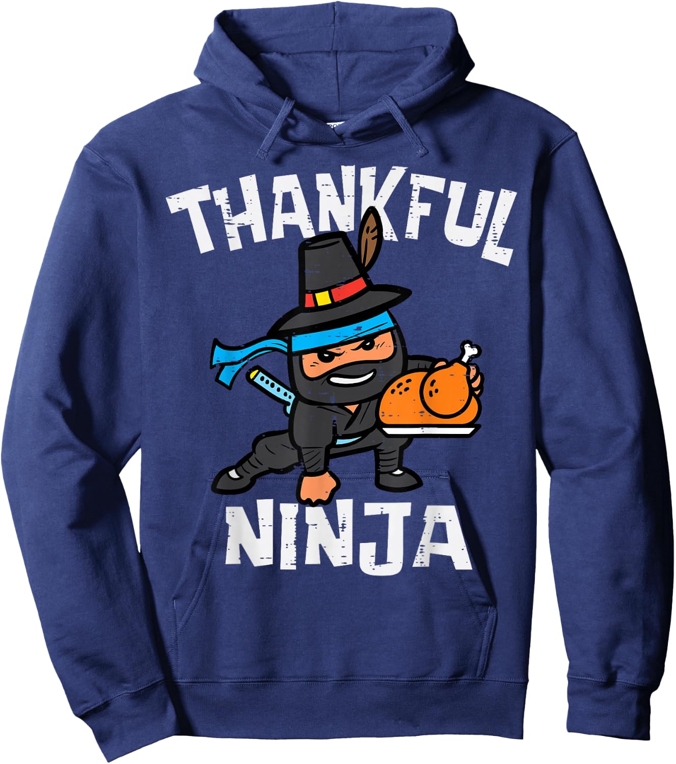 Thanksgiving Thankful Ninja Cool Turkey Fall Boys Girls Kids Hoodie - Hoodie | Navy
