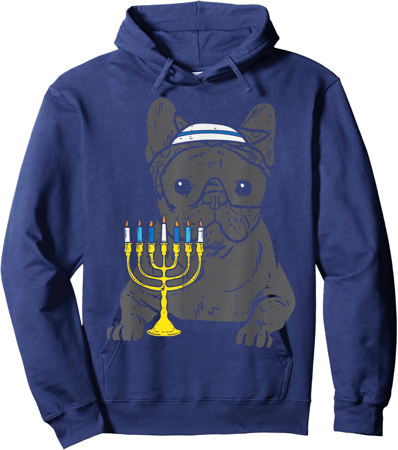 Jew French Bulldog Dog Hanukkah Pajamas Chanukah PJs Women Hoodie - Hoodie | Navy
