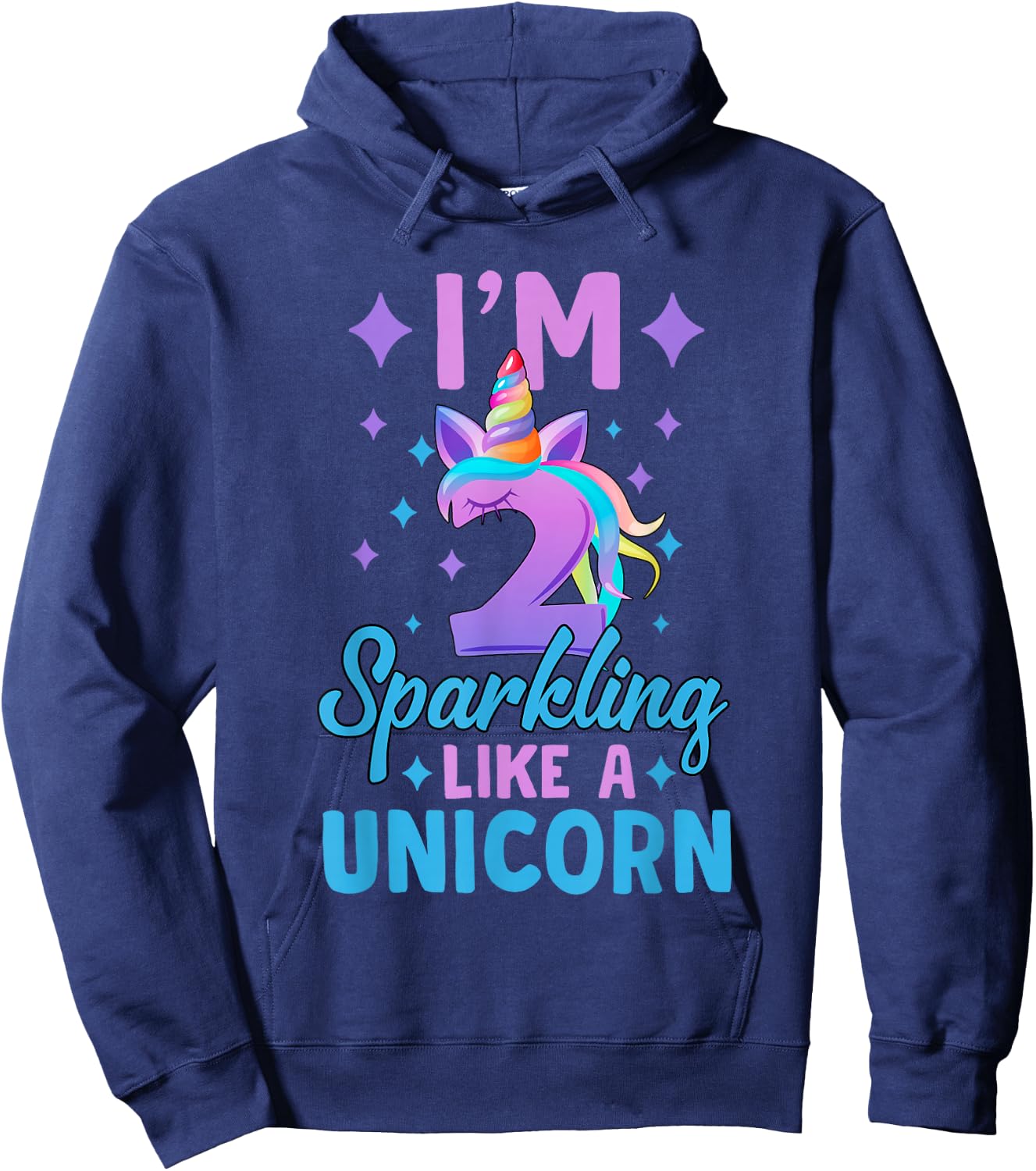 2nd Birthday Unicorn Birthday Party 2 Year Old Girls Hoodie - Hoodie | Navy