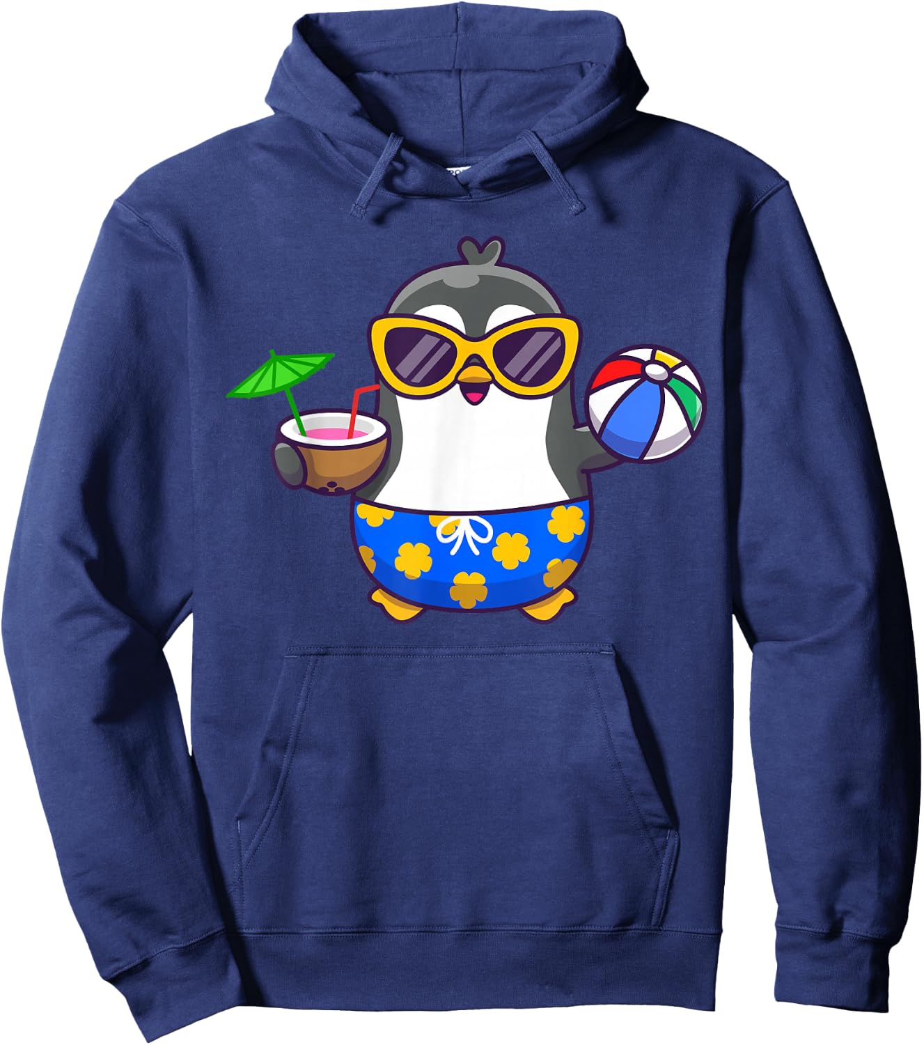 Funny Penguin Hawaiian Funny Aloha Penguin Drinking Coconut Hoodie - Hoodie | Navy