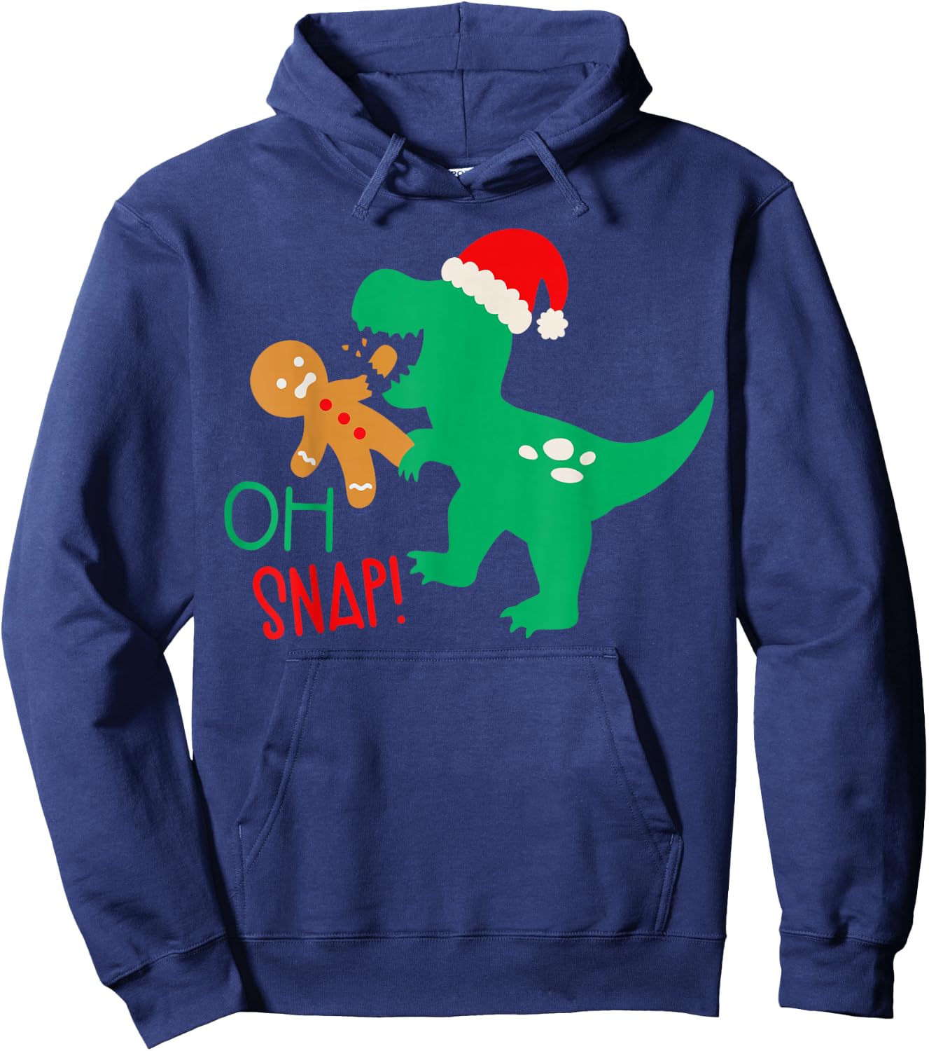 Oh Snap Gingerbread Dinosaur Santa Christmas Funny Kids Hoodie - Hoodie | Navy