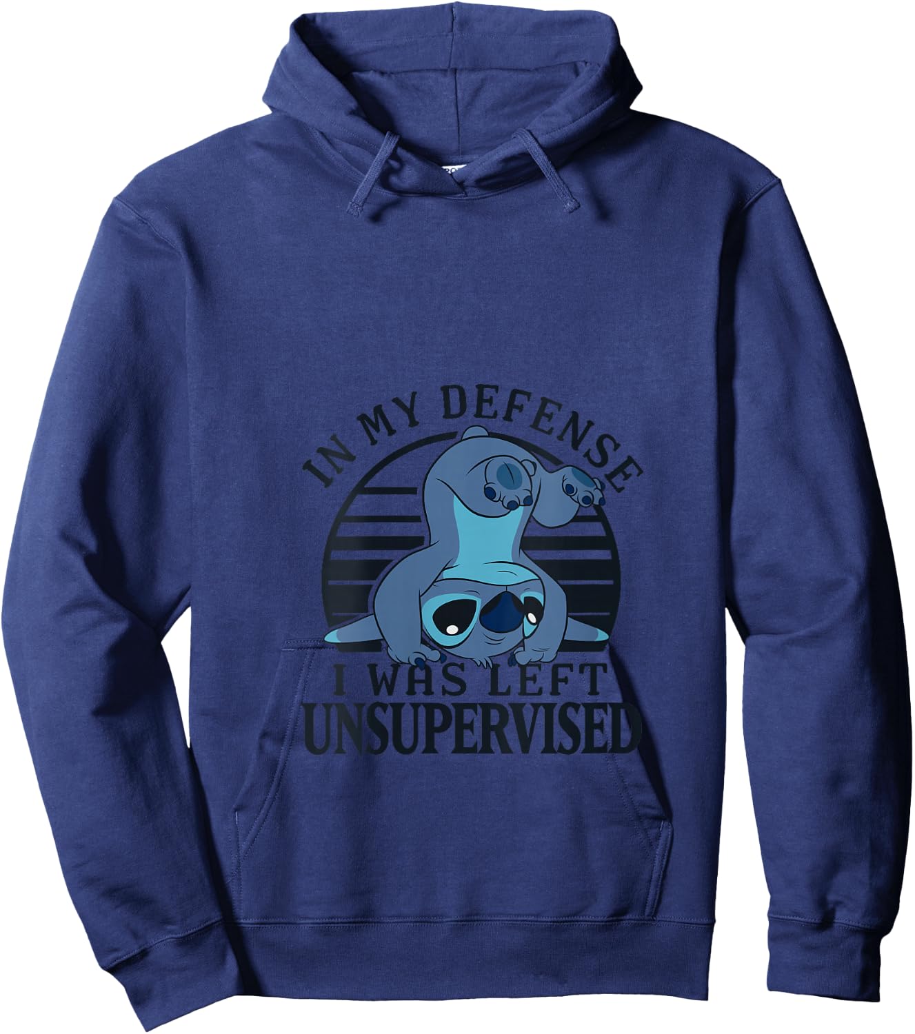 Disney Lilo & Stitch I Was Left Unsupervised Retro Stripes V-Neck Hoodie - Hoodie | Navy
