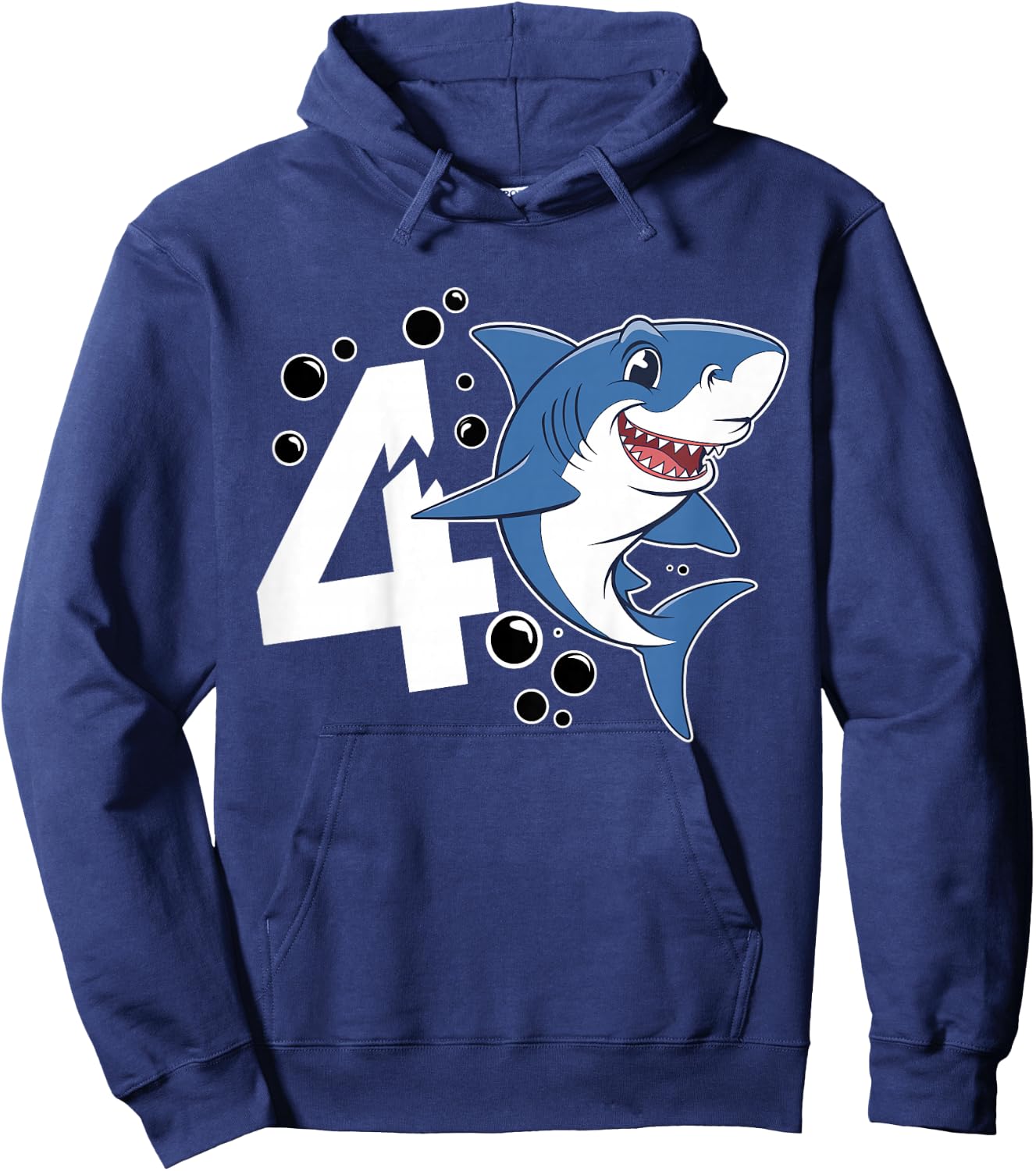 Kids Kids 4 Years Old Cute Shark Lover 4th Birthday Party Hoodie - Hoodie | Navy
