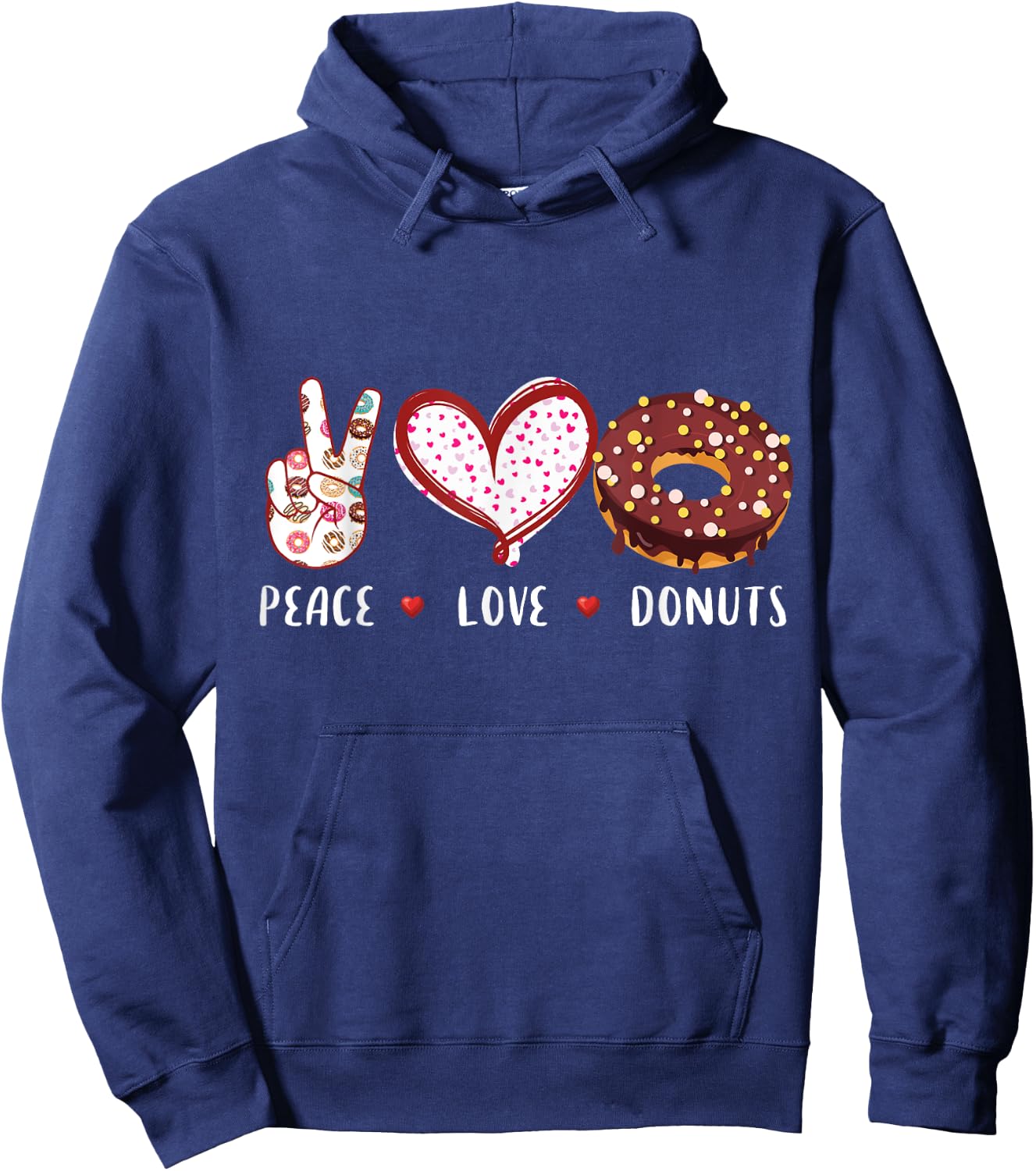 Peace Love donuts chocolate Doughnut men women kids boy girl Hoodie - Hoodie | Navy