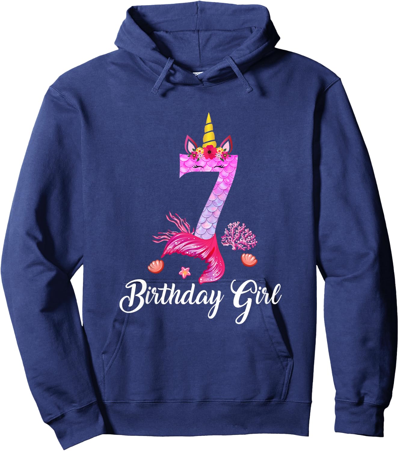 7th Mermaid Tail Shirt Unicorn Number 7 Years Old Birthday Hoodie - Hoodie | Navy