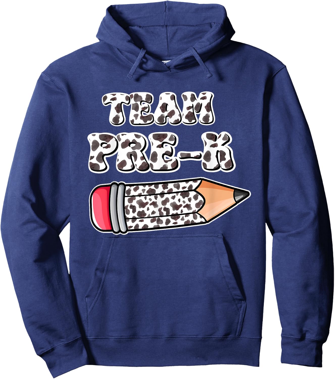 Team Pre-K Cow Print Pencil Back To School Kids Boys Girls Hoodie - Hoodie | Navy