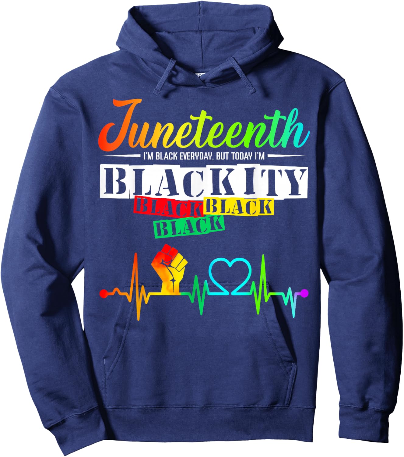 Juneteenth Blackity Heartbeat Black History African America Hoodie - Hoodie | Navy