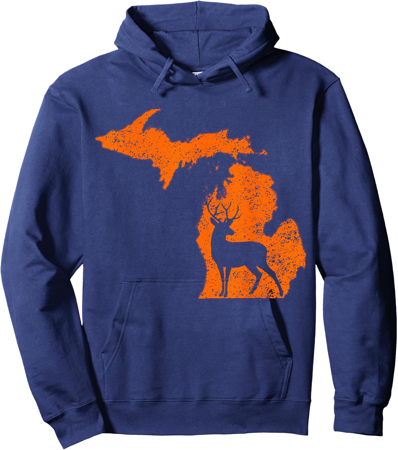 Michigan Whitetail Deer Outdoors Camping Hiking Distressed Hoodie - Hoodie | Navy
