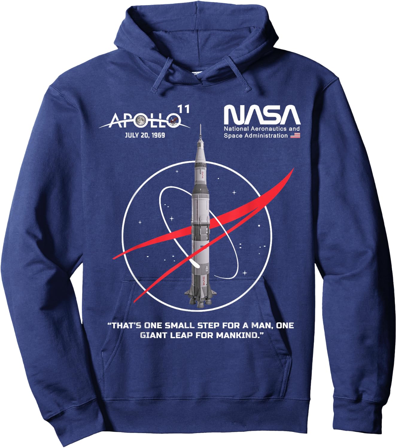 NASA Apollo 11 Mission Saturn V Rocket Worm Logo Hoodie - Hoodie | Navy