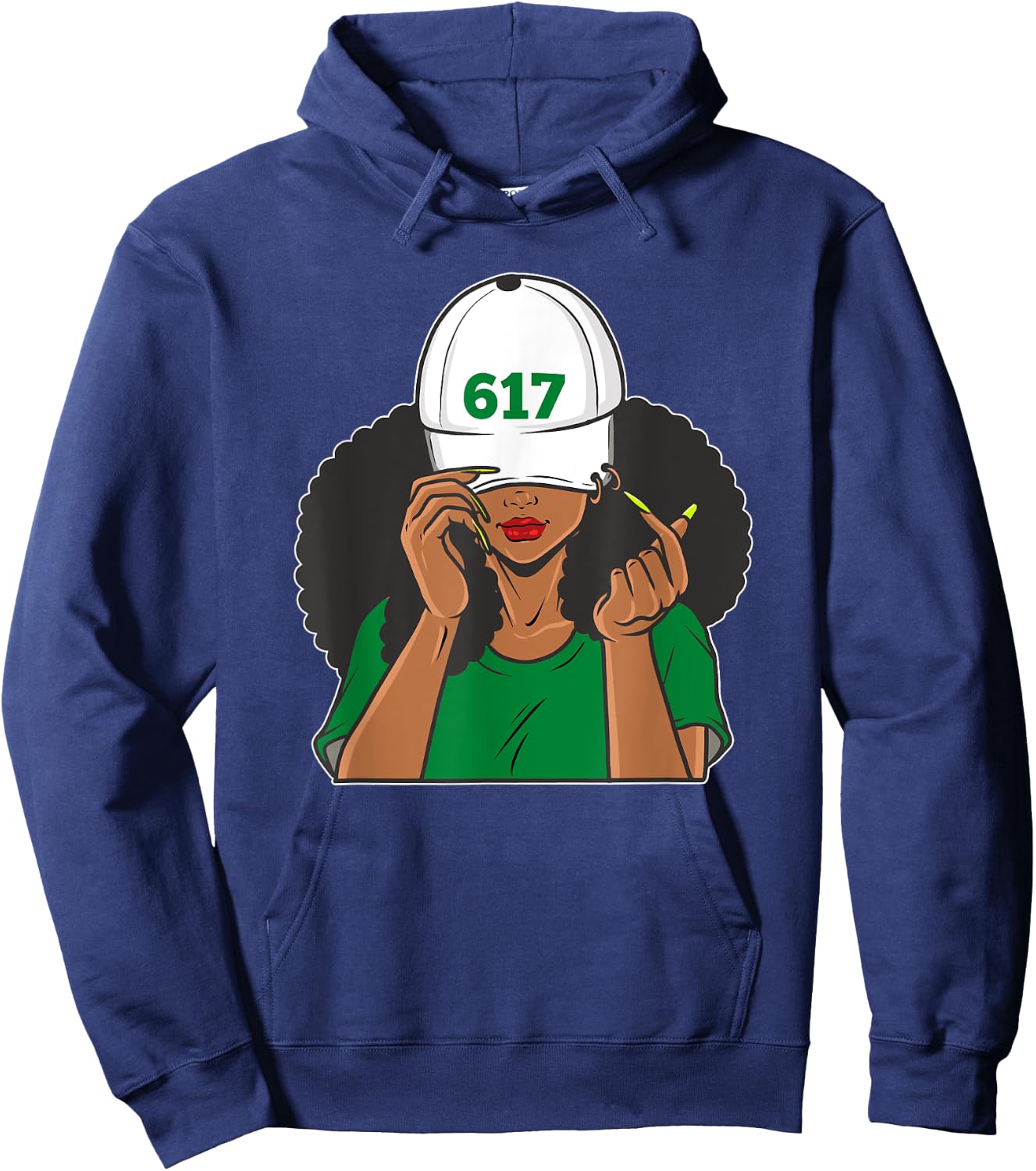 Boston 617 Area Code Black Woman Hoodie - Hoodie | Navy