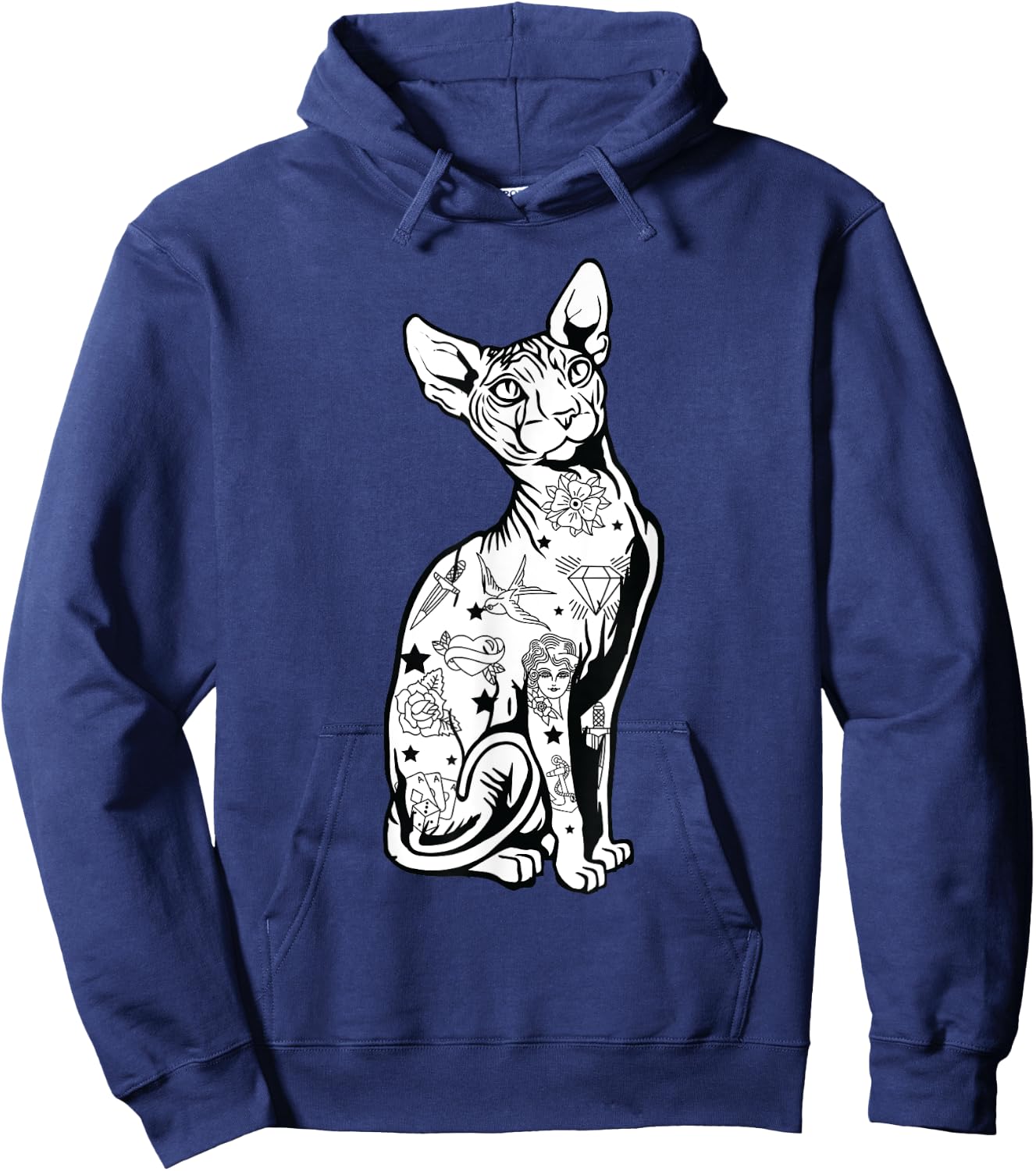 Goth Sphynx Hairless Cat Lovers with Tattoos Hoodie - Hoodie | Navy