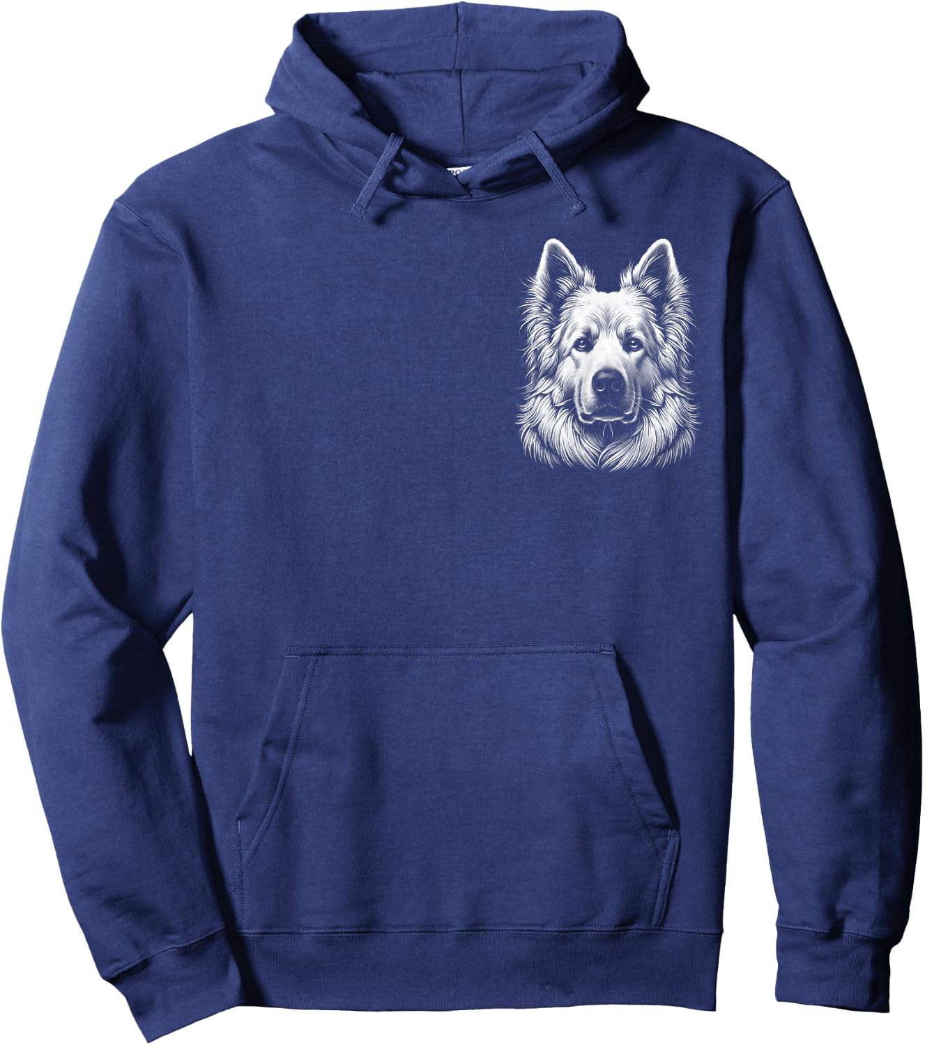 White Swiss Shepherd in portrait on chest , Black, S Hoodie - Hoodie | Navy