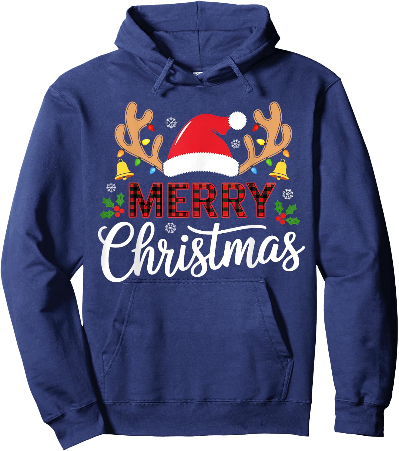 Merry Christmas Buffalo Plaid Funny Xmas Men Women Family Hoodie - Hoodie | Navy